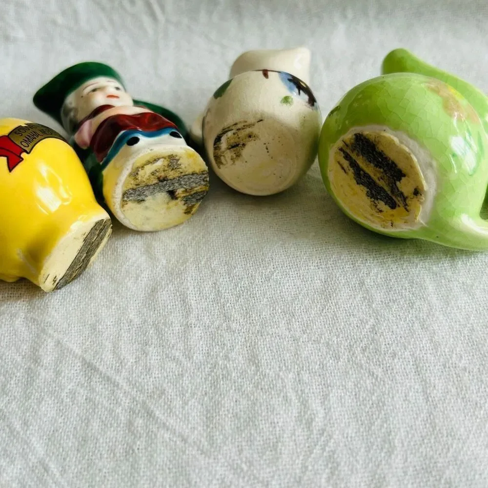4 Vintage Miniature Pitchers Ceramic Floral Souvenir Toby Girl